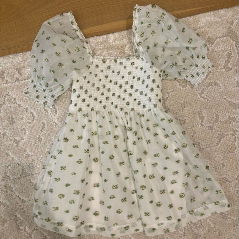 Hill House White and Green Floral Athena Mini Dress